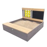 Spatiu Cutie de joaca Kitty Tabla de scris nisip cu bancuta Gri Maro - Lada din lemn cu Joc X si Zero  si spatiu de depozitare pentru copii in gradina Axi